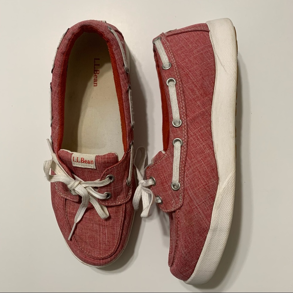 LL Bean Canvas Deck Boat Shoe Loafers Item ID 287089 Red Womens Size 10 Wide - Picture 1 of 7